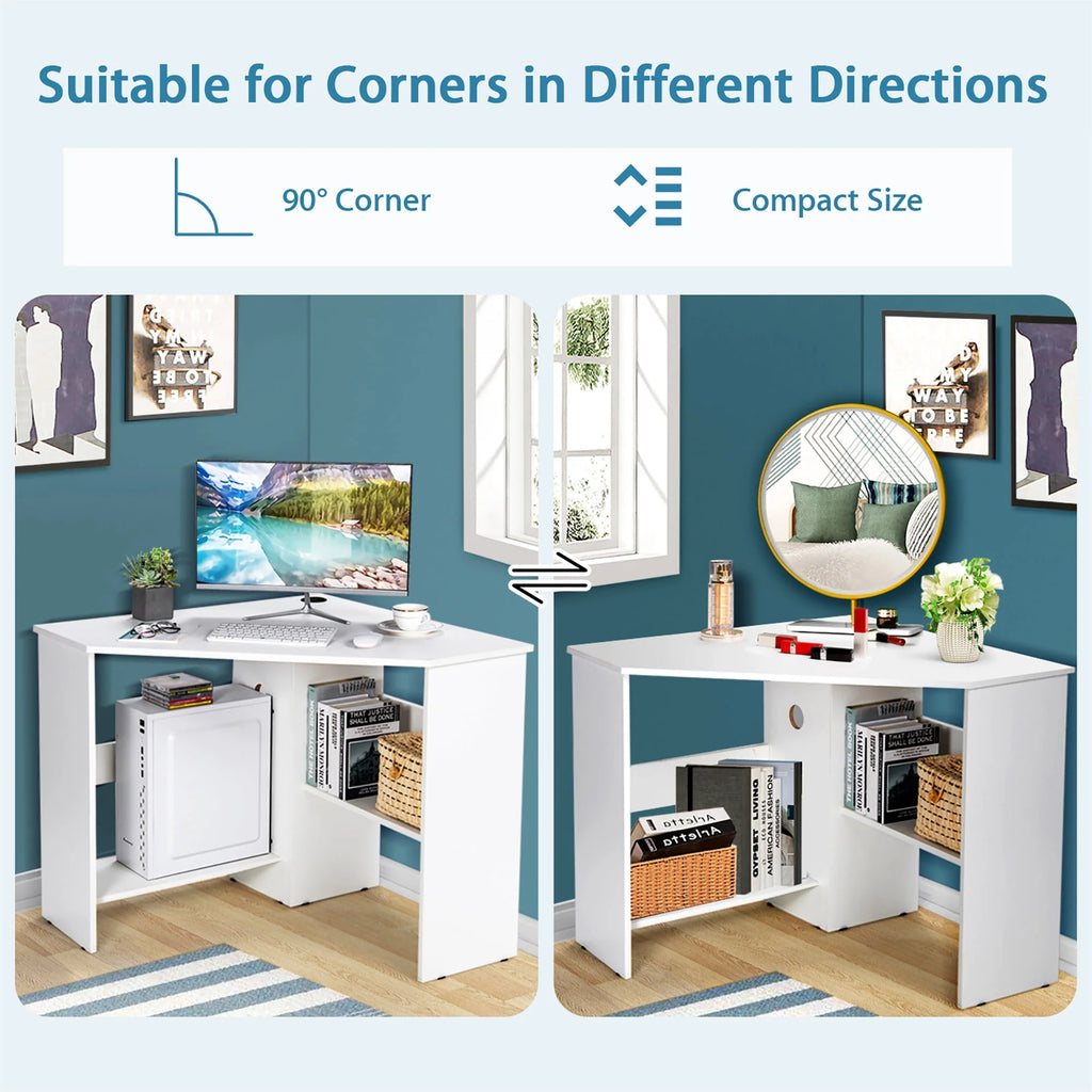Corner Computer Desk with Storage Shelf White A728436
