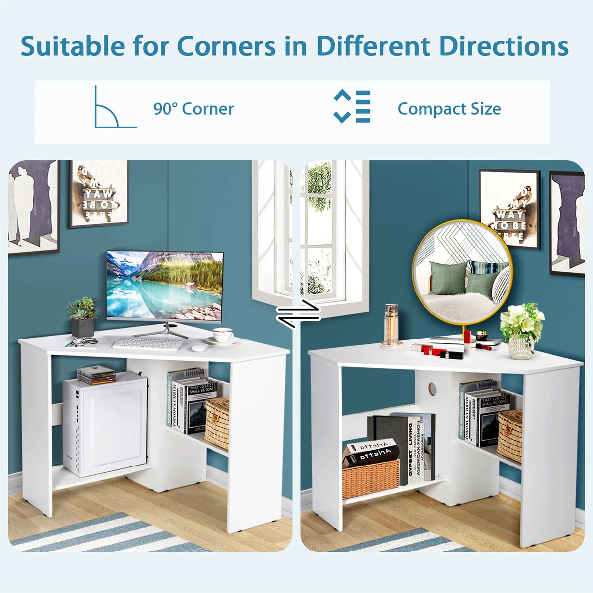 Corner Computer Desk with Storage Shelf White A728436