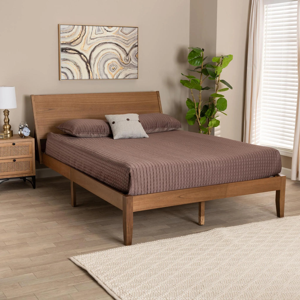 Walnut Brown Wood Queen Size Platform Bed I4359