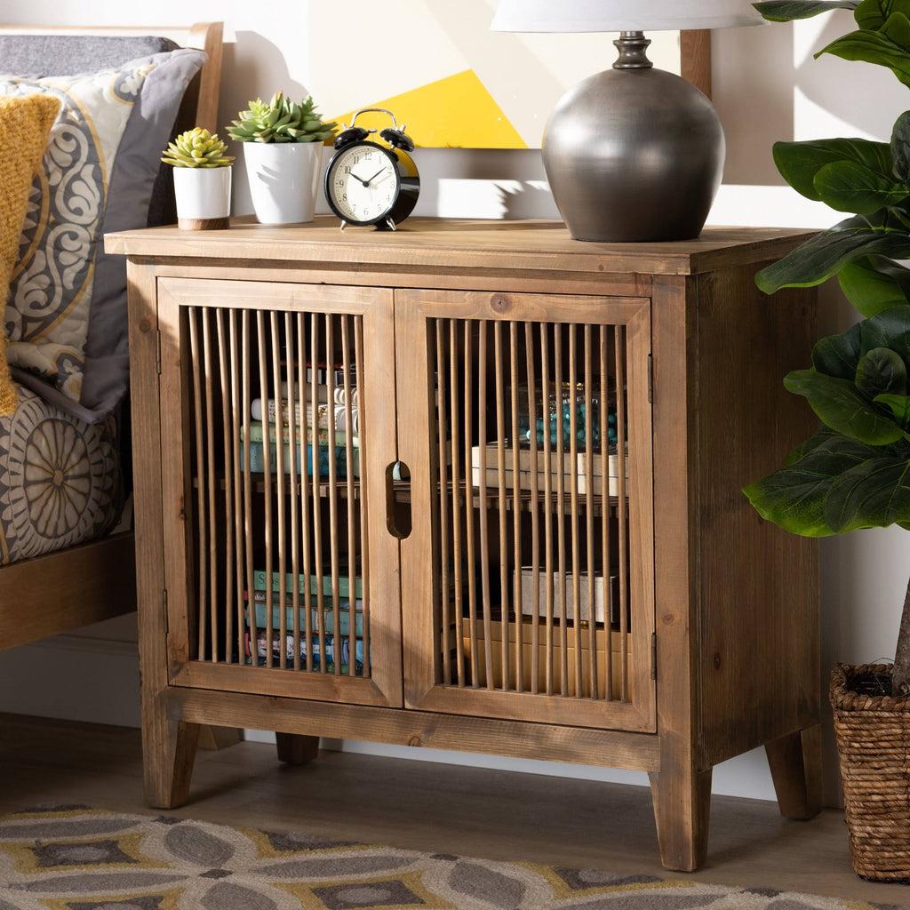 2-Door Wood Accent Storage Cabinet Medium Oak I763