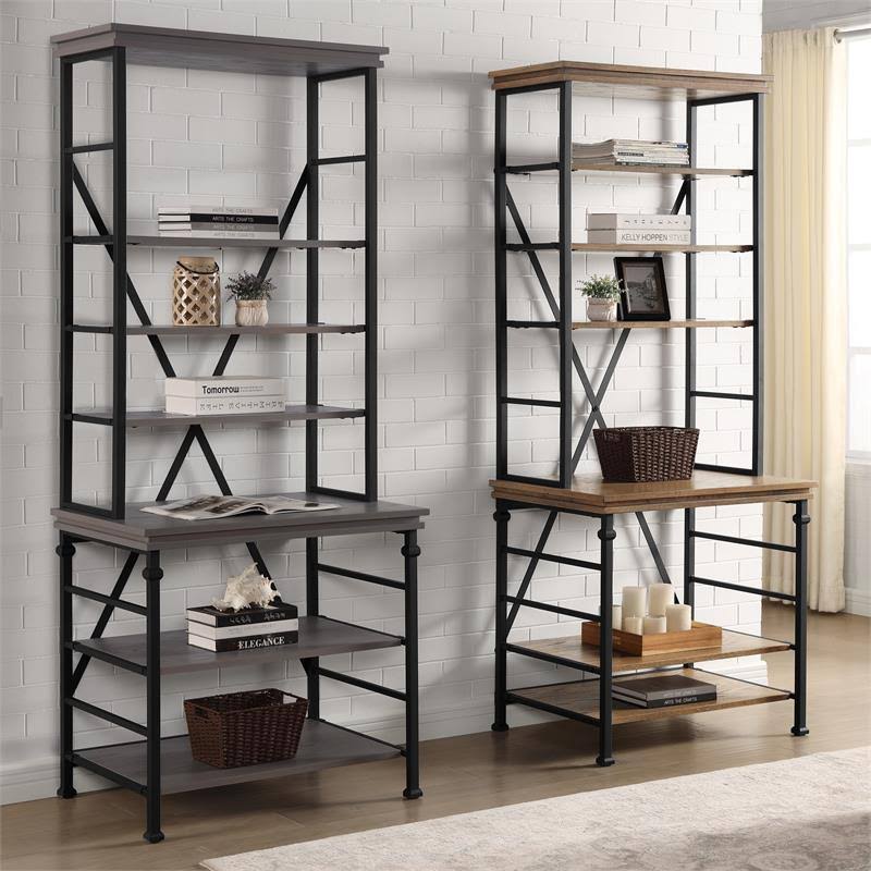 Industrial Metal 6-Shelf Bookcase in Dark Oak K76825