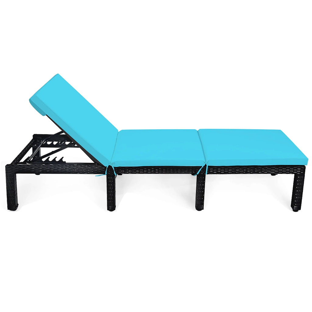 Patio Rattan Lounge Chair Height Adjustable Turquoise Y93822