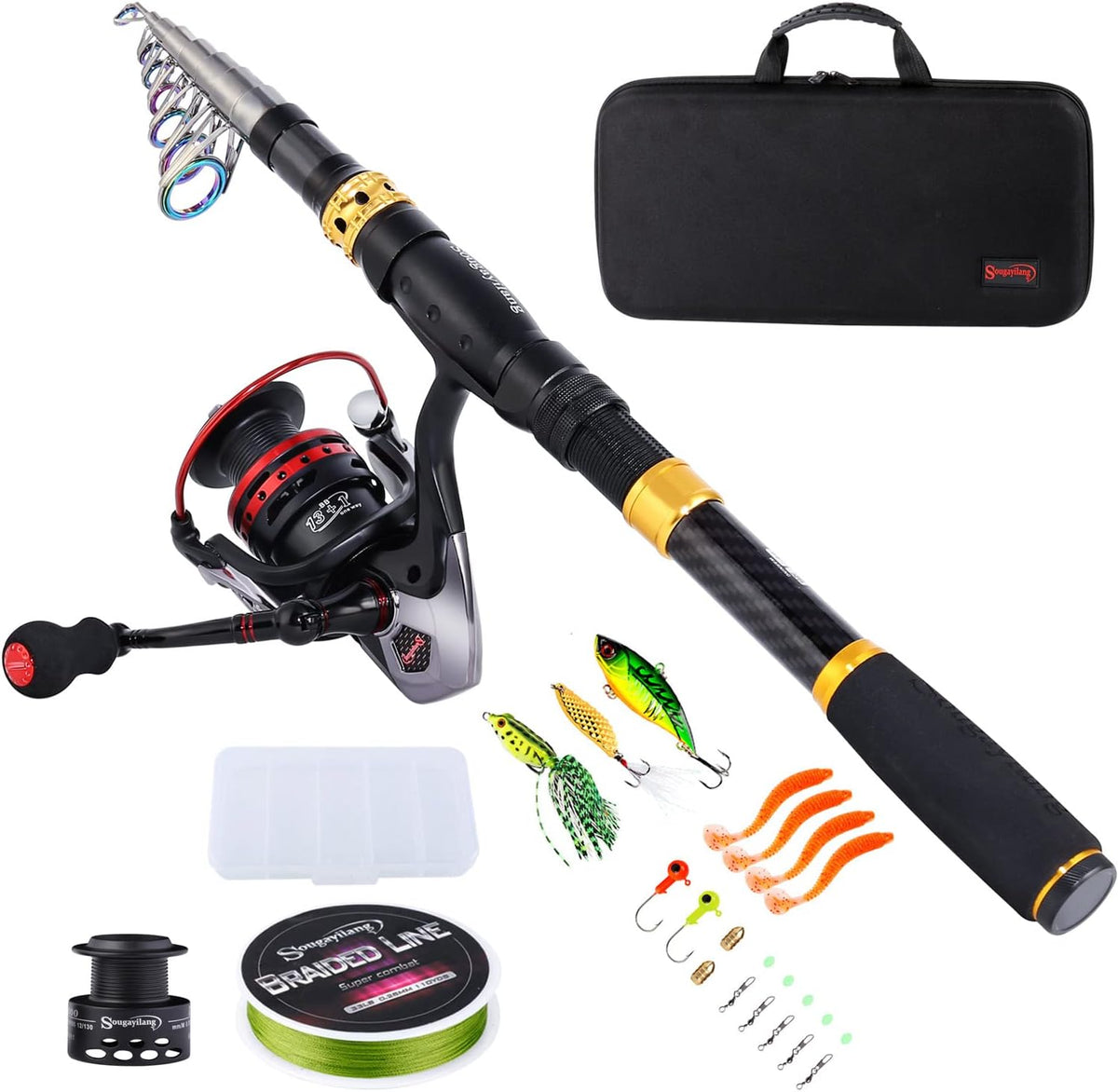 Telescopic Fishing Rod Combos with Spinning Reels and Carrier Bag M242396