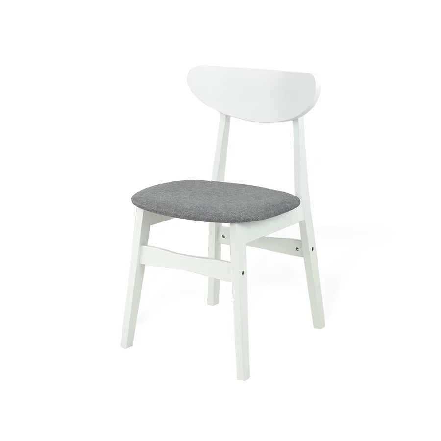 Set of 2 Chairs and Round Dining Table Solid Wood Padded Seat White L4921