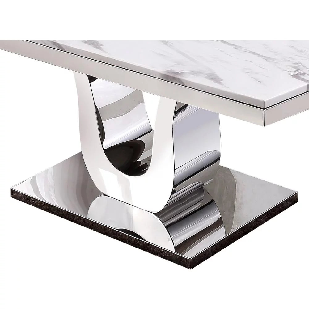 78" x 40" White Marble Dining Table W666