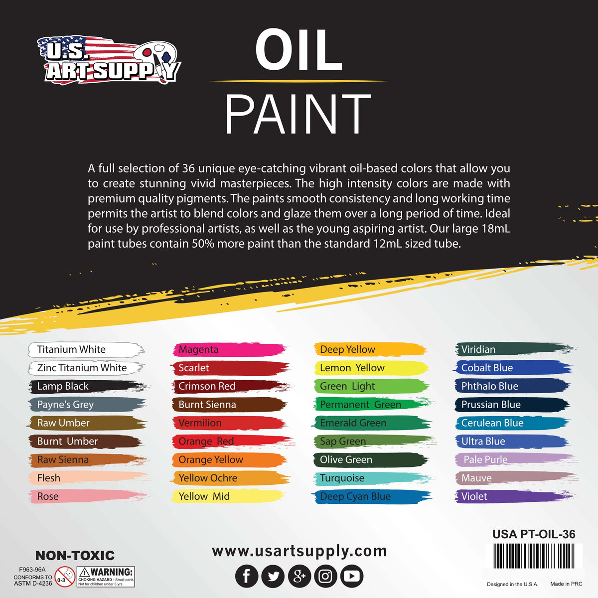 36 Color Set of Art Oil Paint in Large 18ml Tubes G24786