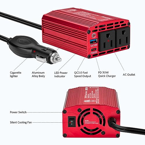 300W Power Inverter DC 12V to 110V AC Converter with USB-C Car Charger K6564