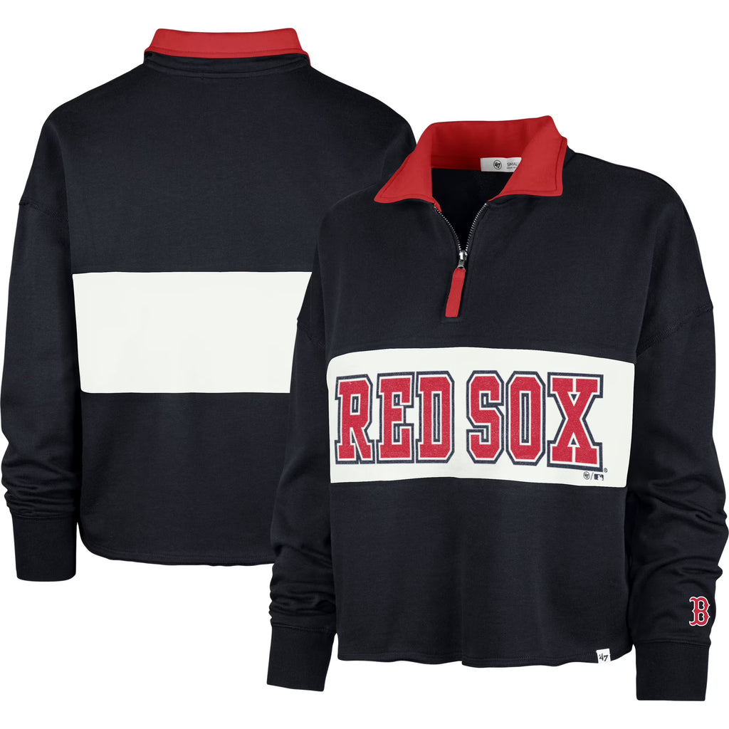 Navy Boston Red Sox Quarter-Zip Cropped Top R289