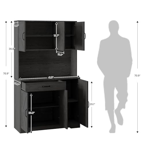 72" Tall Storage Cabinet with Adjustable Shelves & Steel Frame, Dark Grey E5283