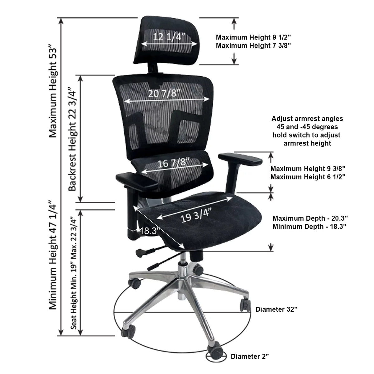 Black Ergonomic Mesh Office Chair with Headrest and Armrests Y18753