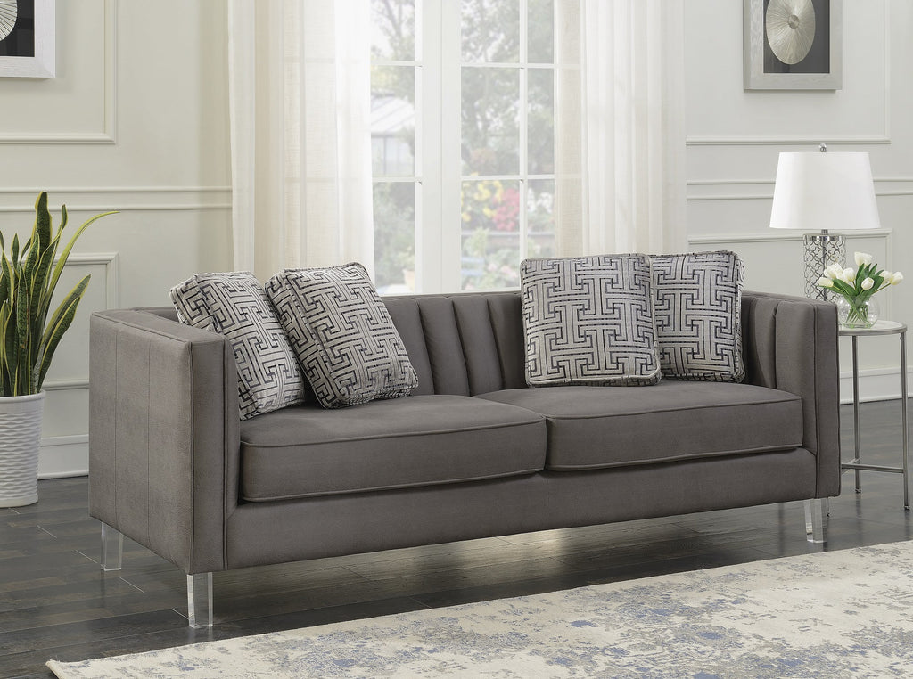 Grey Acrylic Leg Iron Channeled Sofa Y31601