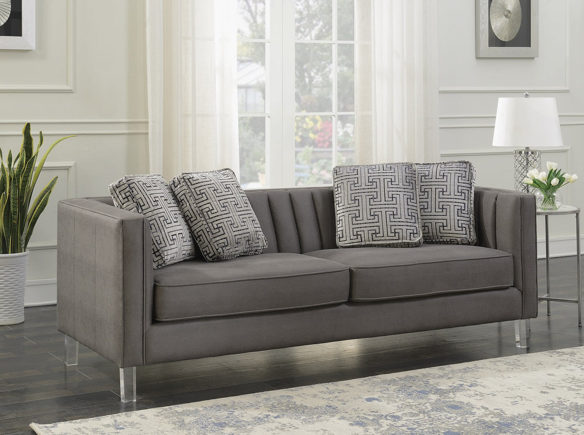 Grey Acrylic Leg Iron Channeled Sofa Y31601
