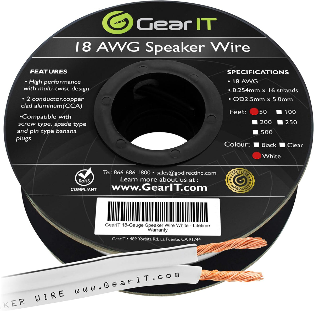 18AWG Speaker Wire Cable 100 Feet Black Pack of 2 Q4050