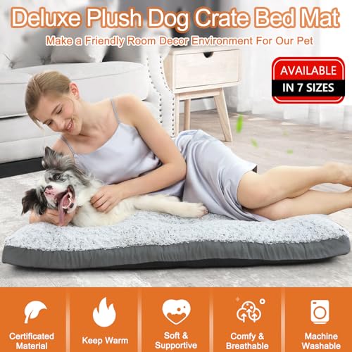 Grey Washable Plush Dog Bed, 35"x23" F4266