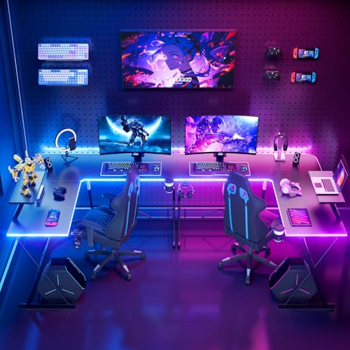 Black 51 Inch L Shaped Gaming Desk with LED Lights X926454