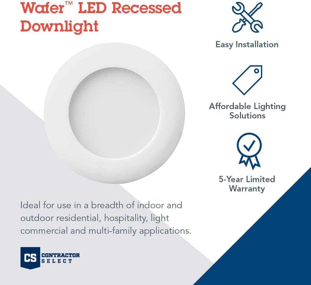 3-Inch Dimmable LED Recessed Ceiling Downlight, 3000K, White & 6-Inch 90CRI LED Color Temperature Selectable Ultra Thin Recessed Downlight Q13329
