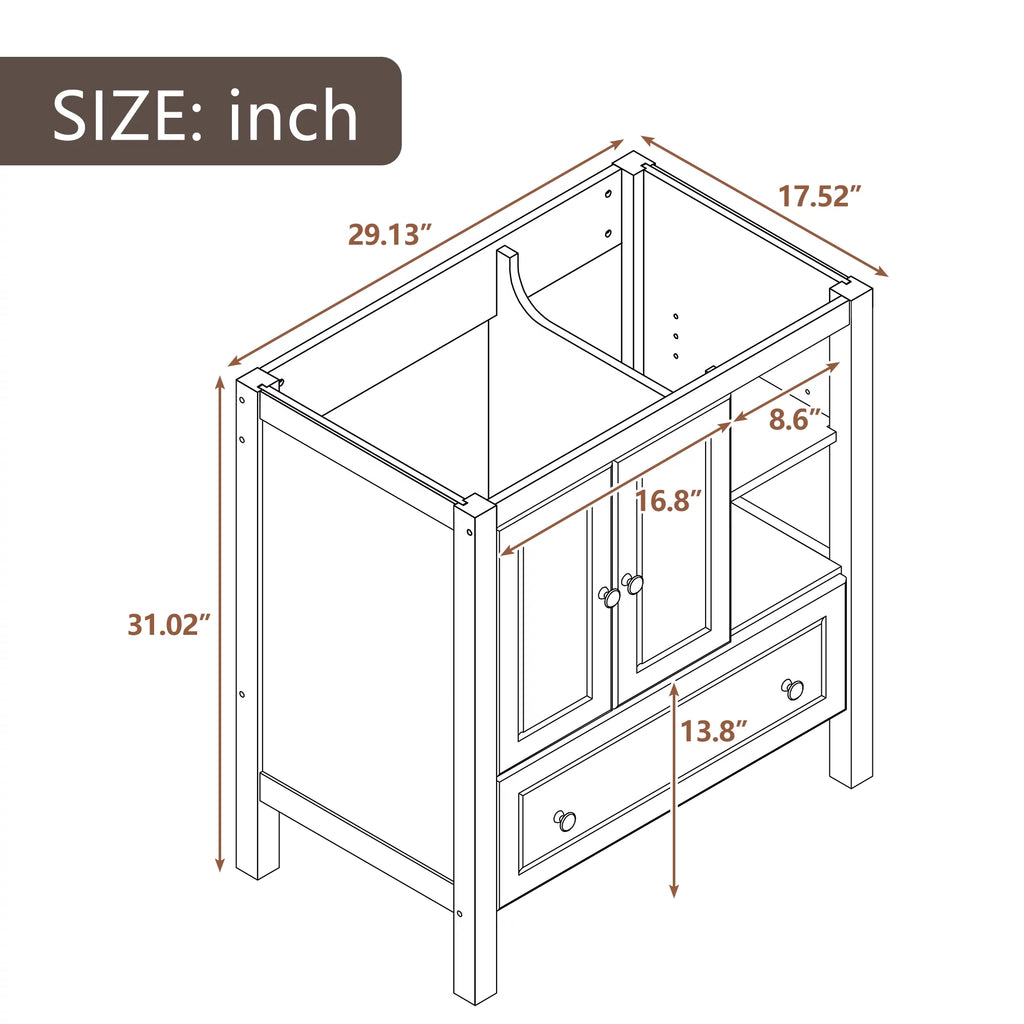 30" Brown Solid Wood Bathroom Vanity Base Only M2149
