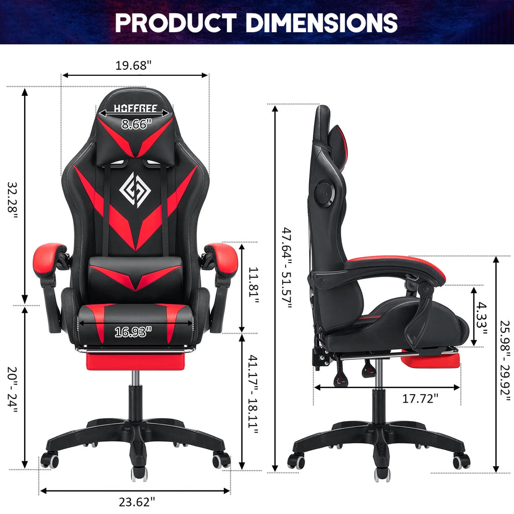 PU Leather Gaming Chair with Footrest and LED Lights H20806