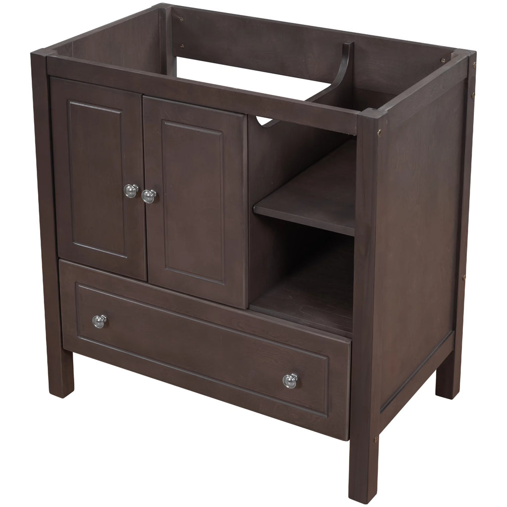 30" Brown Solid Wood Bathroom Vanity Base Only M2149