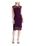 Purple Cap Sleeve Below The Knee Sheath Evening Dress O200248