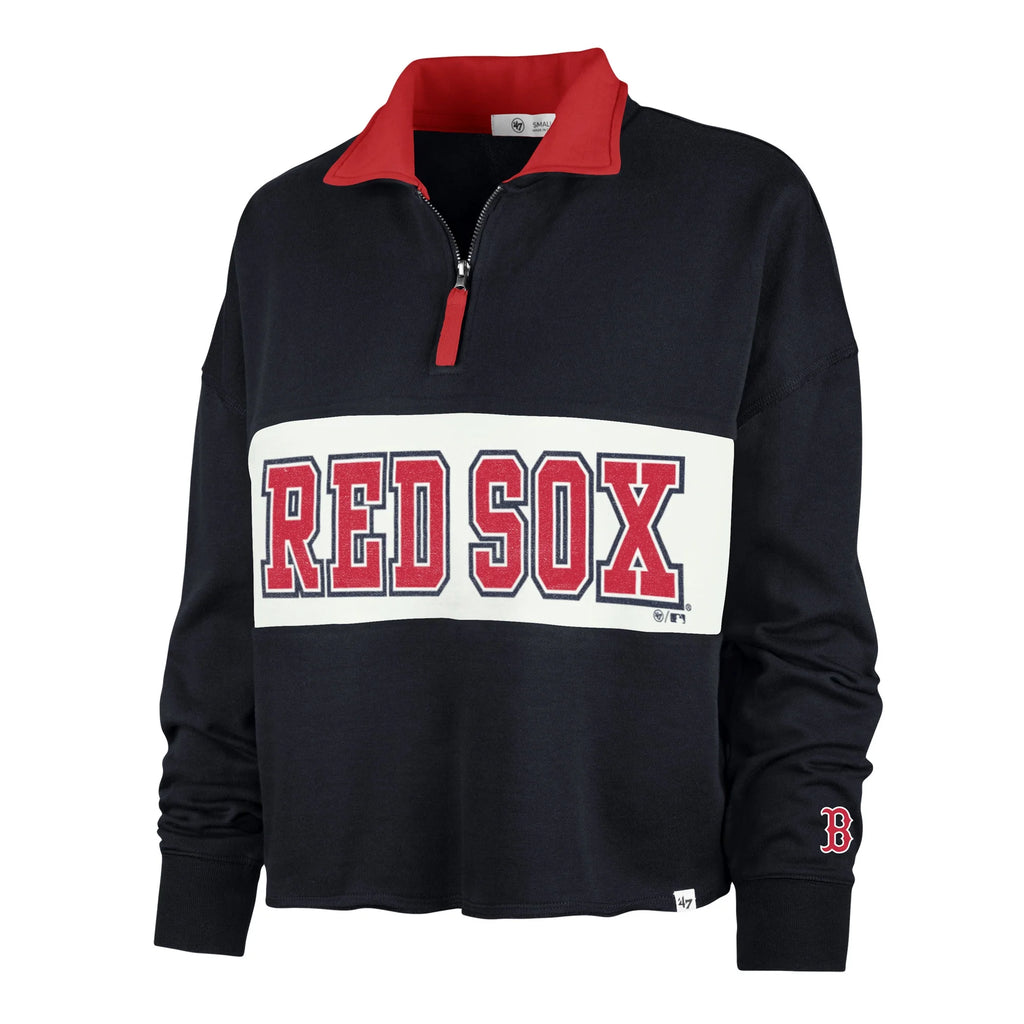 Navy Boston Red Sox Quarter-Zip Cropped Top R289
