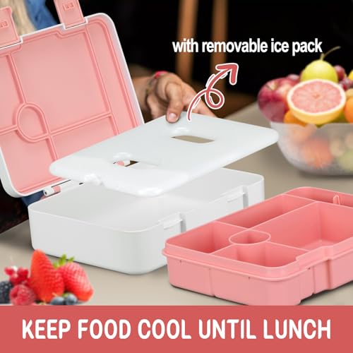 Kids 5 Compartment Leak-Proof Bento Lunch Box with Ice Pack and Utensils K448