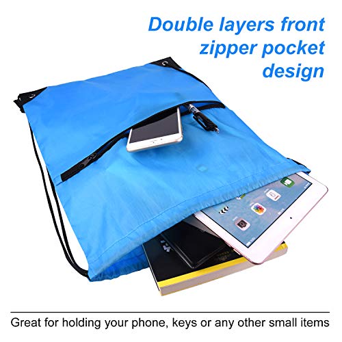 12Pcs Drawstring Backpack Bags with Zipper Pocket and Headphone Hole D45018