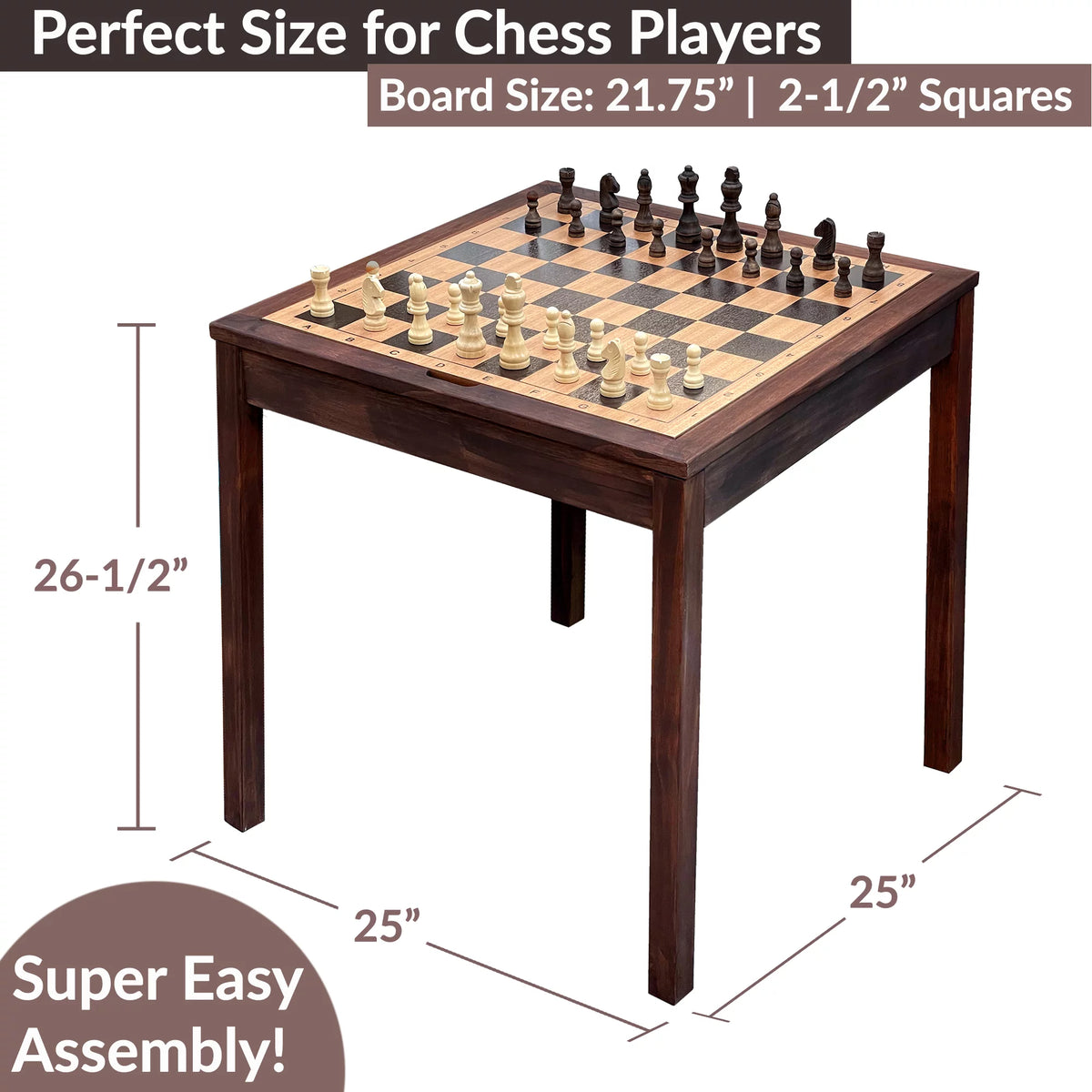 Wooden Chess Checkers and Backgammon 3 in 1 Combo Game Table Set C95224