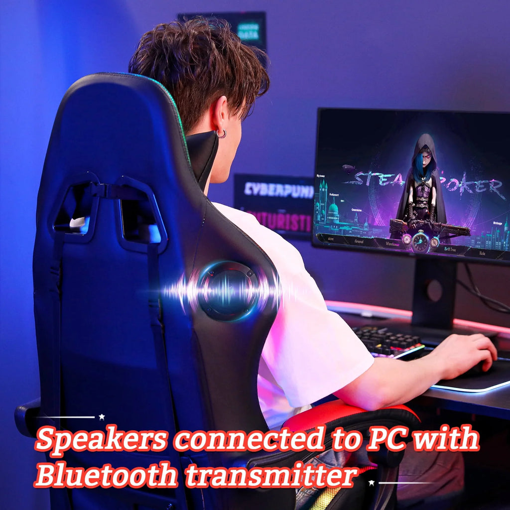 PU Leather Gaming Chair with Footrest and LED Lights H20806