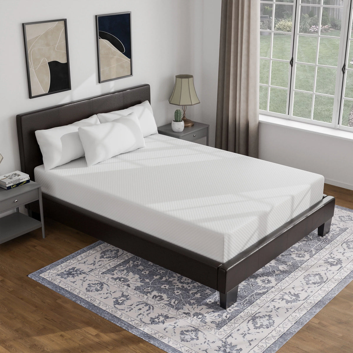 Espresso Leatherette Eastern King Bed with 10-Inch Mattress Y958