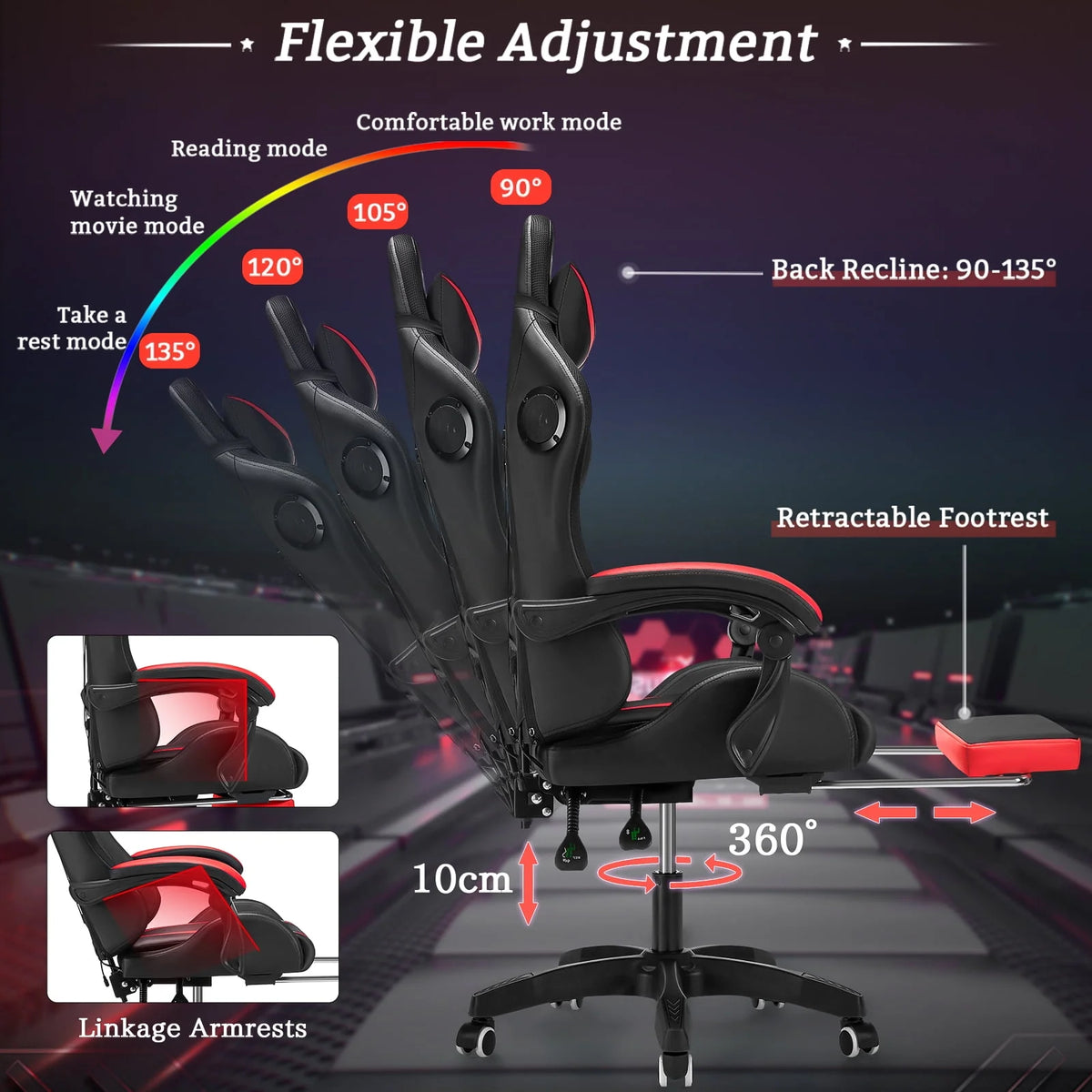 PU Leather Gaming Chair with Footrest and LED Lights H20806