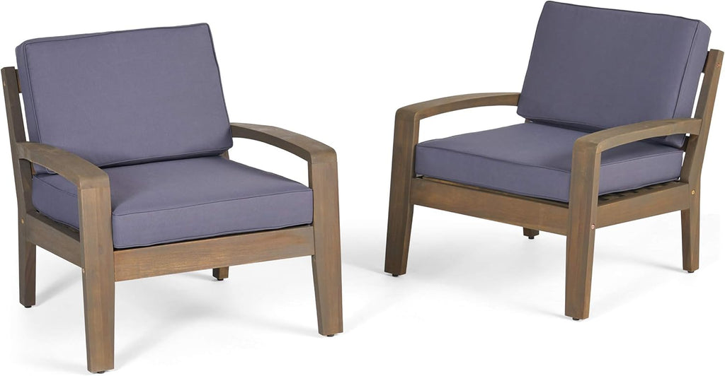 Acacia Wood Club Chairs, Gray, 2-Pcs Set N54225