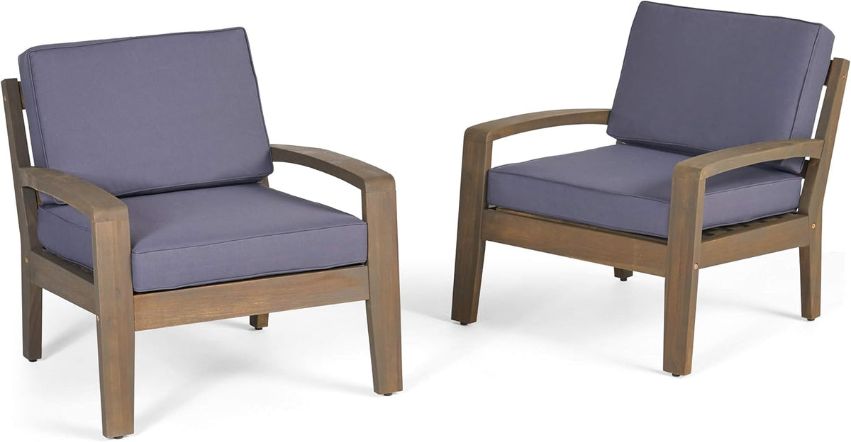 Acacia Wood Club Chairs, Gray, 2-Pcs Set N54225