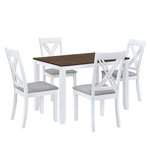 5-Piece Wood Dining Table Set with 4 Upholstered Chairs (Blue) X155