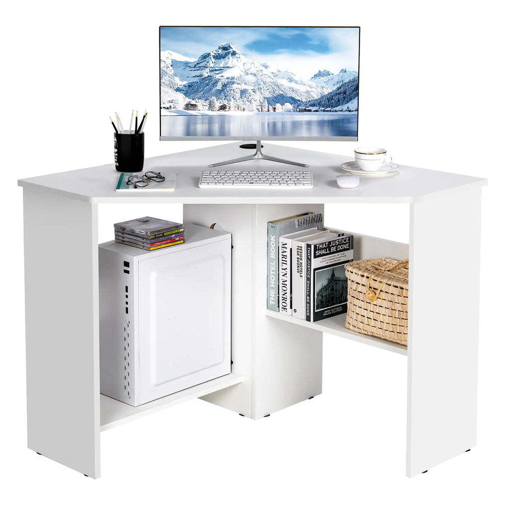 Corner Computer Desk with Storage Shelf White A728436