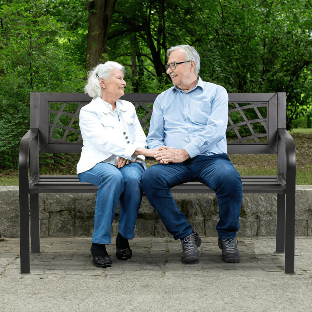 Black Outdoor Garden Bench with Armrests G64262