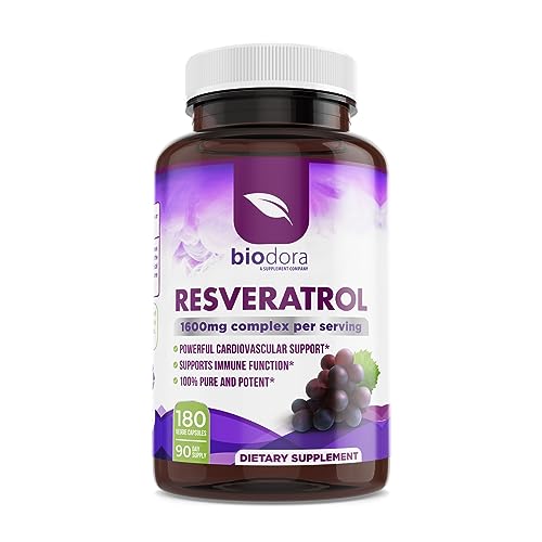 Resveratrol 1600mg Antioxidant Supplement with Green Tea, Grape Seed Extract and Quercetin, 180 Capsules S452402