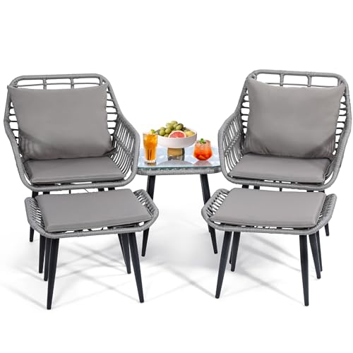 5 Piece Wicker Bistro Patio Conversation Furniture Set F180