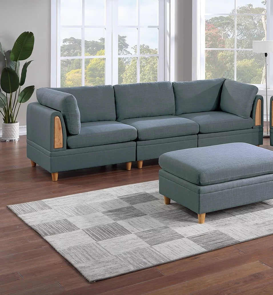7pc Sofa Set with Loveseat Armless Chair Ottoman Wedge U652994