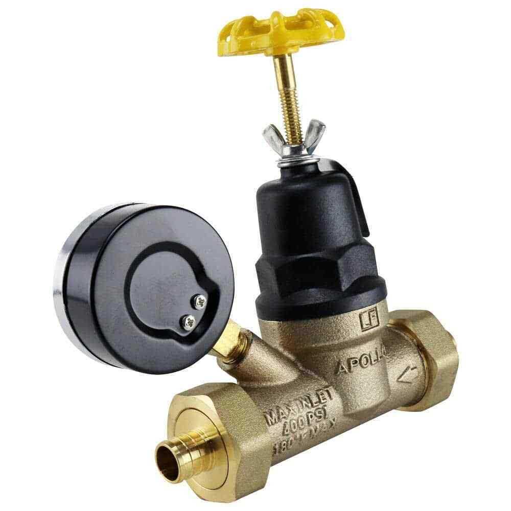 3/4 in. Bronze Double Union PEX Water Pressure Regulator with Gauge D891