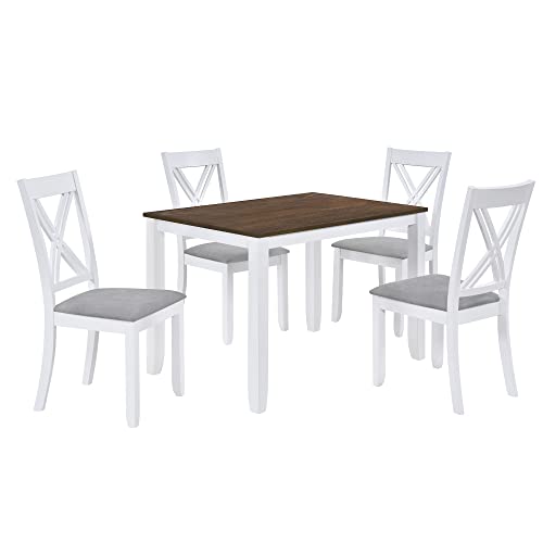 5-Piece Wood Dining Table Set with 4 Upholstered Chairs (Blue) X155