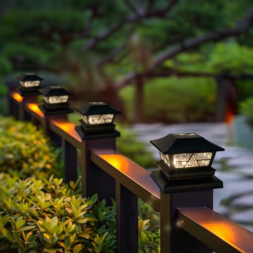 4 Pack Solar Post Cap Lights Waterproof Color Changing Warm White/Cool White for 4x4 5x5 6x6 Wood Posts E13754