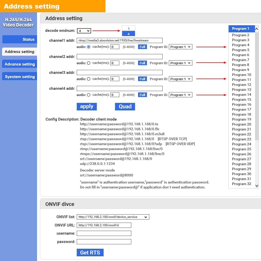 H.265 H.264 IP Video Decoder HDMI VGA CVBS Video Audio Streaming Decoder RTSP UDP SRT ONVIF Decoder I31524