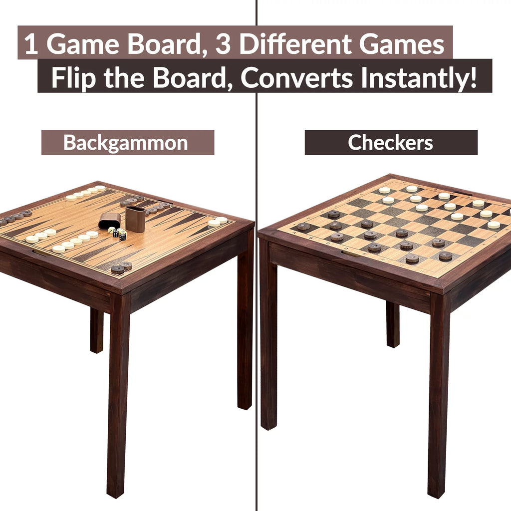 Wooden Chess Checkers and Backgammon 3 in 1 Combo Game Table Set C95224