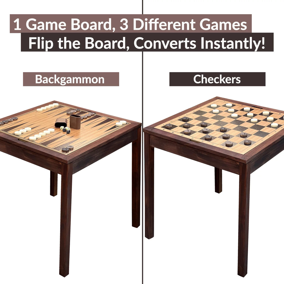 Wooden Chess Checkers and Backgammon 3 in 1 Combo Game Table Set C95224