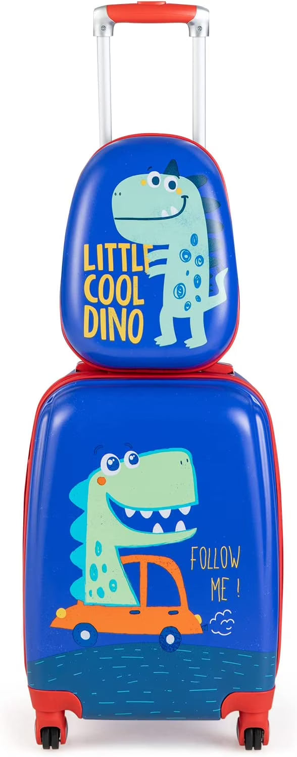 Blue Dinosaur 2 Pcs Kids Luggage Set with Rolling Spinner Wheels R609
