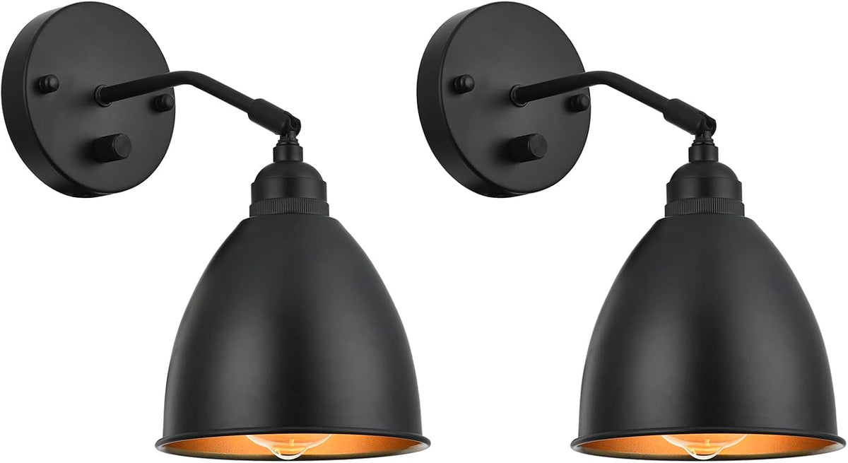 Industrial Farmhouse Metal Wall Sconce with on/Off Switch, Matt Black Funnel Shade S1451