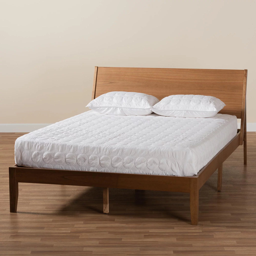Walnut Brown Wood Queen Size Platform Bed I4359