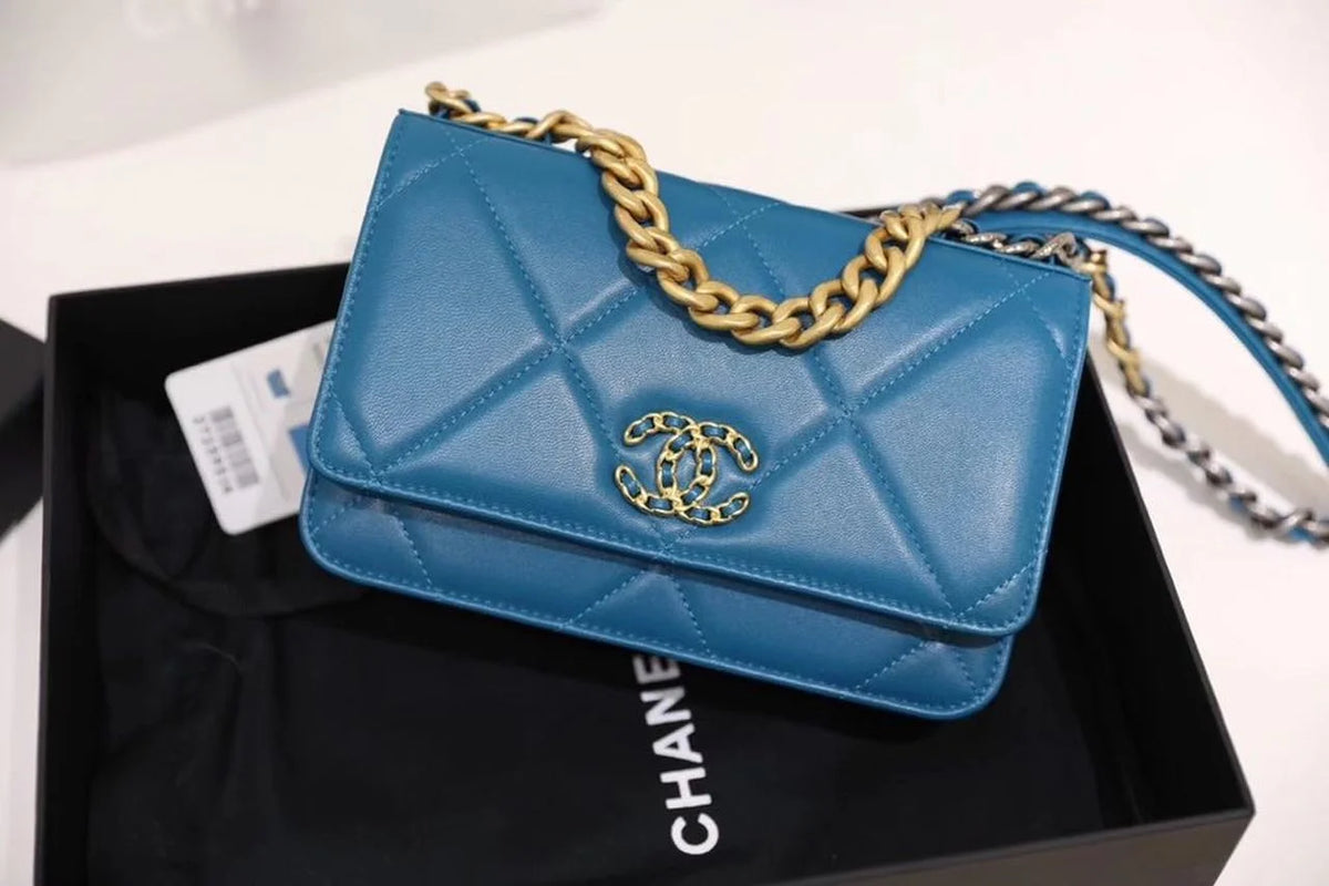 Blue Goatskin Leather Flap Bag R38571