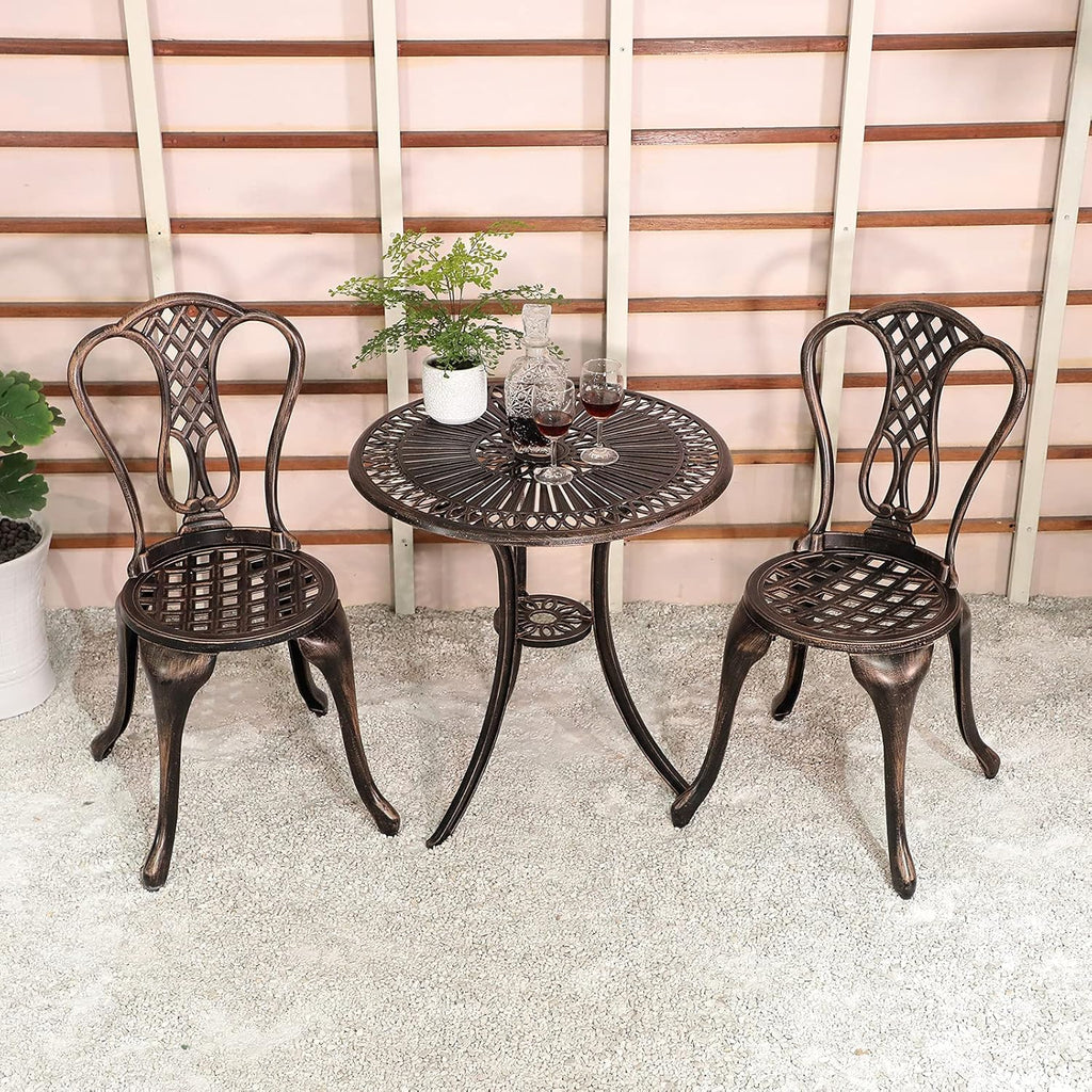 3 Piece Cast Aluminum Patio Bistro Set with Umbrella Hole V678
